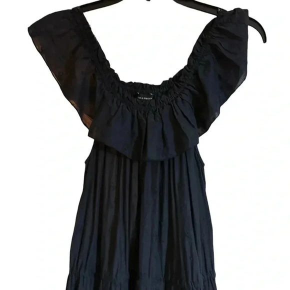 Ulla Johnson Barney’s Navy Blue Off the Shoulder Smocked Eyelet Maxi Dress Sz 0 - Picture 9 of 11
